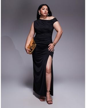 Tfnc Plus Asymetrical Midi Dress With Thigh Split - Black