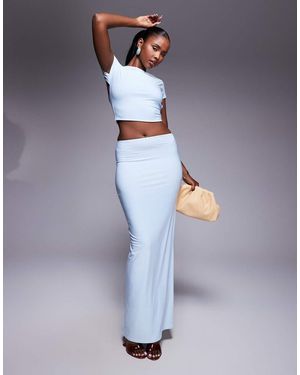 Kaiia Exclusive Double Layered Slinky Column Maxi Skirt Co-ord - Blue