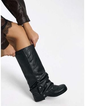 Bershka Flat Buckle Trousers Boots - Black