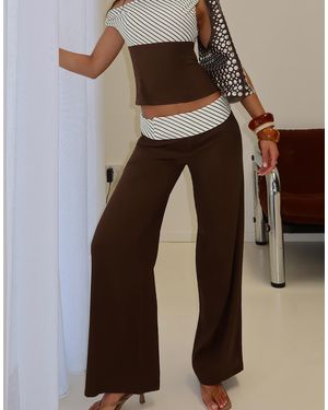 Princess Polly Past Life Stripe Fold-over Wide Leg Pants - Brown