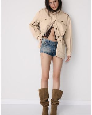 Stradivarius Cotton Parka With Pockets - Natural