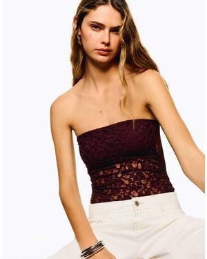 Bershka Blonde Lace Bandeau Neckline Bodysuit - Purple