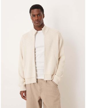 Abercrombie & Fitch Heavyweight High Neck Zip Through Cardigan - Natural