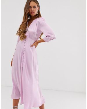 Ghost Maddison Button Front Satin Midi Dress - Purple