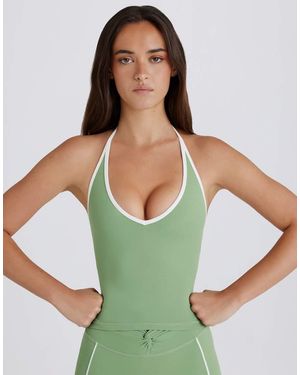 BO+TEE Bo+tee Halterneck Contrast Trim Crop Top - Green