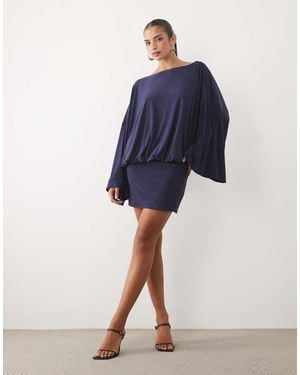 ASOS Mini Batwing Dress With Open Back And Fringe Tassle Detail - Blue