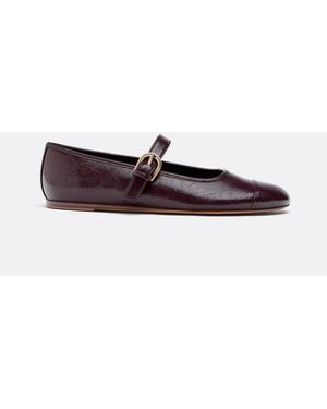 Stradivarius Leather Effect Ballet Flats With Toecap - White