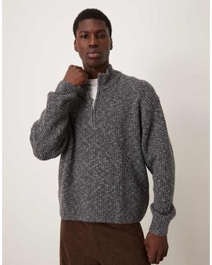 Abercrombie & Fitch Jersey Cálido Con Cremallera Corta De Punto De - Gris