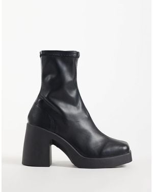 ASOS Edison stiefel mit eckiger zehenpartie, blockabsatz und sockenschaft - Schwarz