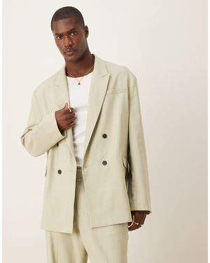 ASOS Linen-look Double-breasted Slouchy Oversized Suit Jacket - Natural