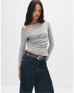 Pull&Bear Asymmetric Long Sleeve Top - Blue