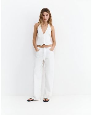 Pull&Bear Jeans Ampi Bianchi Con Borchie E Coulisse - Bianco