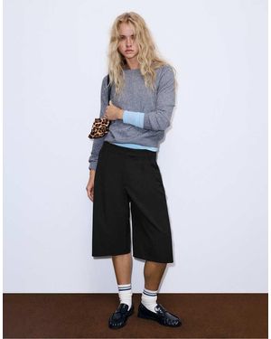 Pull&Bear Bermuda Sartoriali Vestibilità Sartoriale Con Pieghe Nere - Bianco