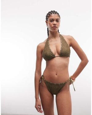 Reclaimed Vintage Tie Side Bikini Bottoms With Studs - White