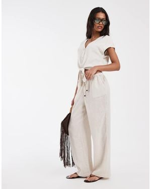 ONLY Linen Blend Wide Leg Trouser Co-ord - White