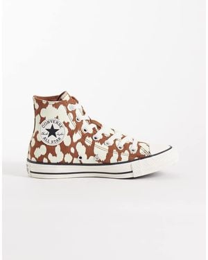 Converse Zapatillas De Deporte Marrones Y Blancas Con Estampado De Vaca Chuck Taylor All Star Hi De - Multicolor