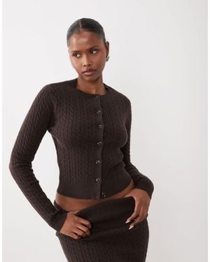 The Frolic Exclusive Cable Knit Cardigan Set - Brown