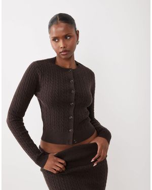 The Frolic Exclusive Cable Knit Cardigan Set - Brown