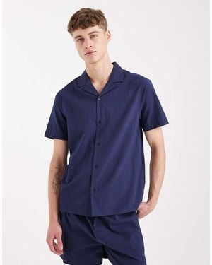 Aray Short Sleeve Seersucker Beach Shirt - Blue