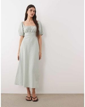 New Look Gingham Milkmaid Midi Dress - Natural