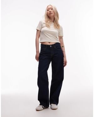 Topshop Unique Jean décontracté à taille basse avec bride réglable - indigo brut - Bleu