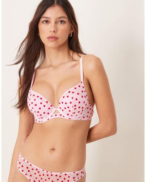 New Look Flock Heart Demi Pad Bra - Pink