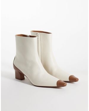 & Other Stories Premium Leather Heeled Ankle Boots With Tan Contrast - White