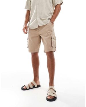 Threadbare Cotton Twill Longline Cargo Shorts - Natural