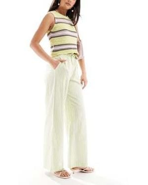 Bershka Tie Waist Wide Leg Linen Trousers - White