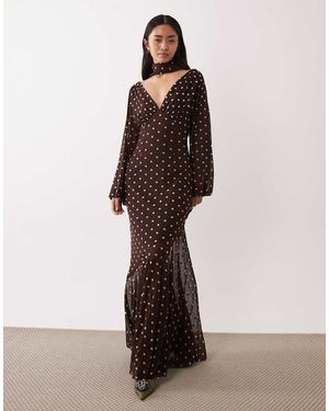 Pretty Lavish Mesh Scarf V-neck Maxi Dress - Brown