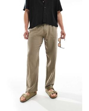 Pull&Bear Linen Blend Trousers - Black