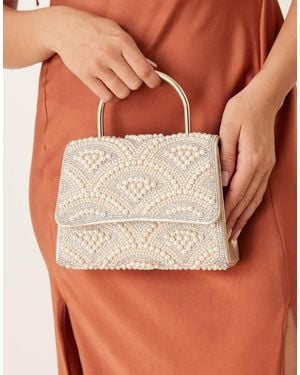 True Decadence Bolso Con Asa Superior Y Diseño Adornado Con Perlas De -Blanco - Marrón