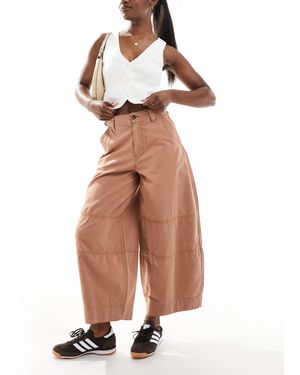 ASOS Laundered Barrel Trousers With Tab Detail - Brown