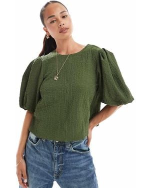 ASOS Crinkle Fabric Puff Sleeve Top - Green