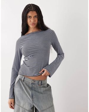 Weekday Annie Soft Boat Neck Long Sleeve Top - Blue