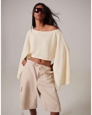 Bershka Metallic Thread Asymmetric Cape - Natural
