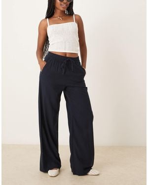 Jdy Wide Leg Linen Blend Pants - Blue