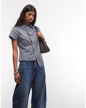 Collusion Chemise asymétrique à manches courtes à carreaux s - Bleu