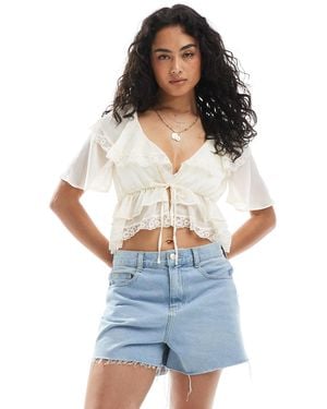 Miss Selfridge Ruffle Tie Front Blouse - Blue