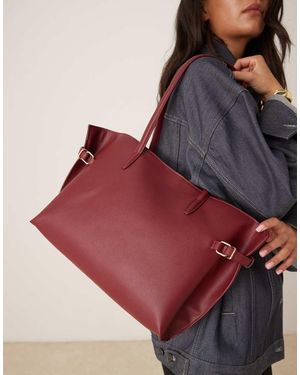 ASOS Smooth Tote Bag With Belt Detail - Red