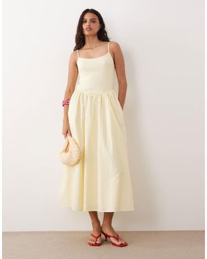 Nobody's Child Madelyn Ribbed Bodice Ruched Skirt Cami Midi Dress - Natural
