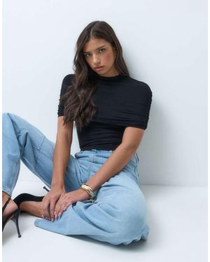 Motel Top Con Sovrapposizione Arricciata E Collo Alto Kaspia - Blu