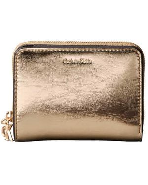 Calvin Klein Metallic Zip Purse - Natural