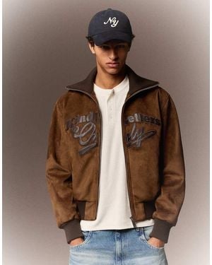 Bershka Retro Faux Suede Jacket - Brown