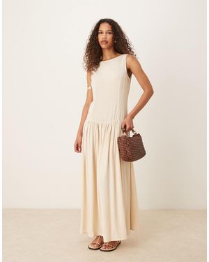 ASOS Linen Blend Low Back Drop Waist Maxi Dress - Natural