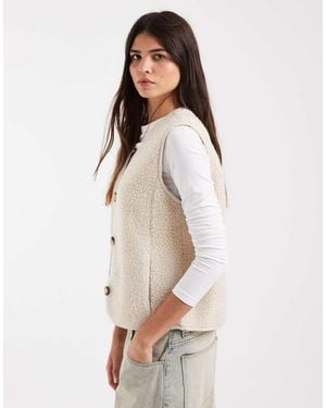 Vero Moda Rechte Bodywarmer Van Teddystof - Naturel