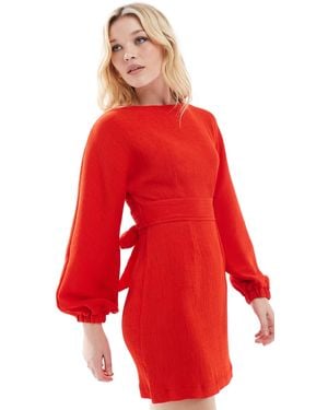 Closet Robe courte côtelée à manches ballon - Rouge