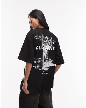 AllSaints Guardian Amelie Short Sleeve Graphic Logo T-shirt With Back Print - Black