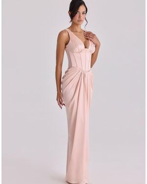 House Of Cb Angeline Blush Satin Corset Maxi Dress - Pink