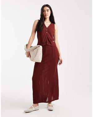 Vero Moda Self Stripe Knitted Skirt Co-ord - Red